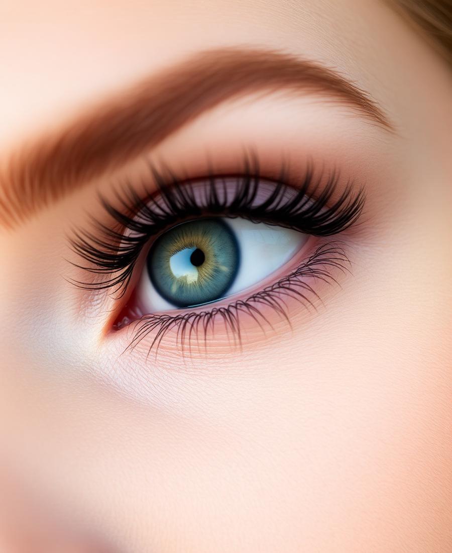 Close-up of natural false eyelashes on the eye